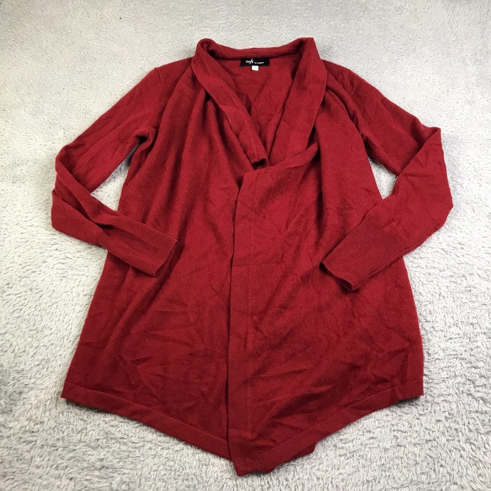 Soft By Naadam Sweater Womens XS Red 100% Cashmere Knit Waterfall Open Cardigan